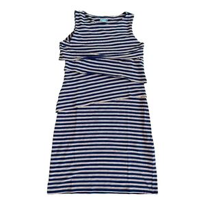 EUC Red white and blue striped j Mclaughlin sleeveless ruched dress size Medium